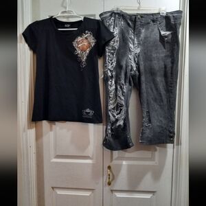 DIY/Upcycle Bundle / Katydid Graphic Tee (S) + Gloria Vanderbilt Jeans 22W